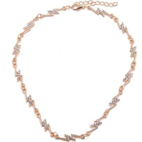 Punk Hip Hop Lightning Gold Necklace Creative Party Crystal Short Choker Europe And America Womens Jewelry Gifts