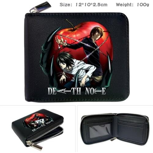 Anime Death Note Short Print PU Wallet Cartoon Card Photo Holder Zipper Coin Pocket Note Compartment Boys Girls Purse