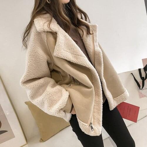 Lamb Wool Coat Outerwear Women New Autumn Winter Warm Jacket Female Short Overcoat Loose Motorcycle Parka Jacket Ladies Tops
