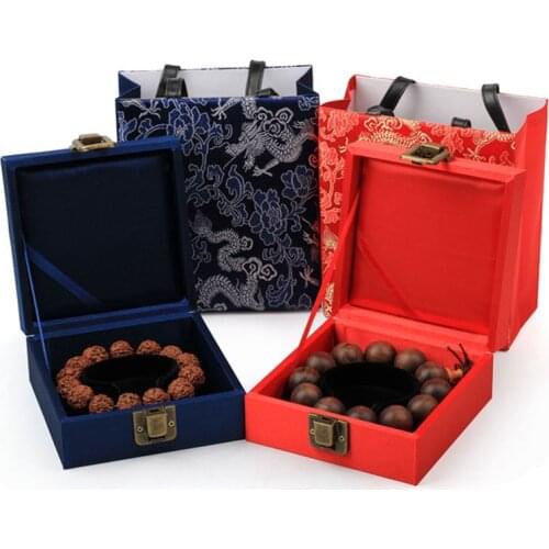 Square Dragon Lock Catch Chinese Silk Brocade Gift Boxes with Handbag Set Packaging Large Jewelry Bracelet Storage Case