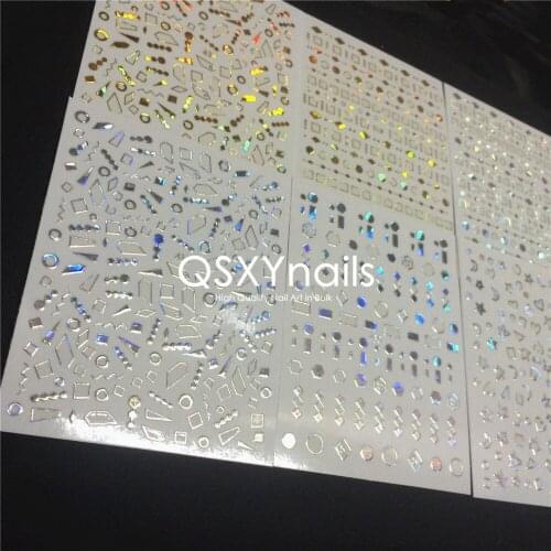 WHOLESALE 50pcs Holographic Metal Nail Art Sticker Laser Square Circle Geometry Adhesive Decals for Nail Art Decoration Manicure