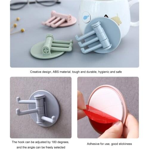 Multifunctional Bathroom Wall Shelf Hole-Free Wall Hanging Non-Marking Hanger 3 Rotatable Seamless Adhesive Hook Powerful Sticky