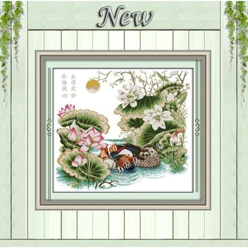 Together forever love duck flowers Painting DMC 14CT 11CT Cross Stitch Counted Printed on canvas Embroidery Sets Needlework Kits