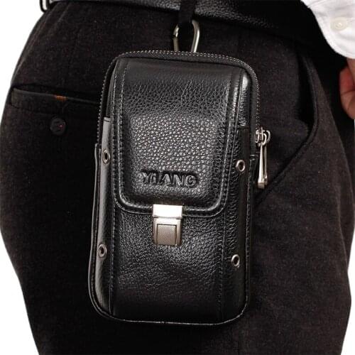 Real Leather Vintage Male Waist Packs Purse Men Travel Fanny Pack Belt Loops Hip Bum Bag Wallet Waist Bag 6‘’ Mobile Phone Pouch