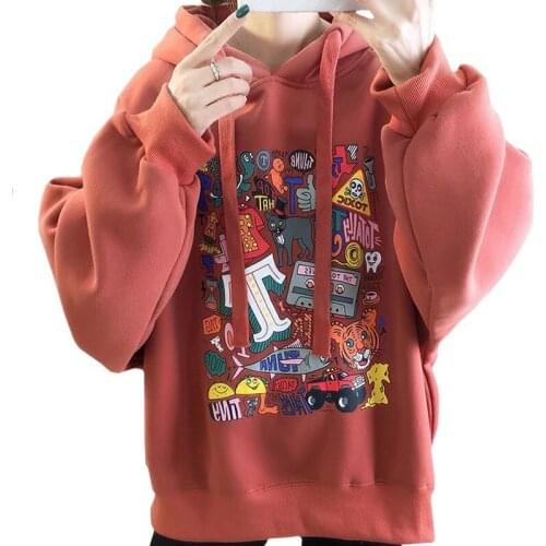 New Winter Products Plus Velvet Women Hoodie Casual Sweatshirt Harajuku Print Cute Little Tiger Kingdom Korean Pullover Female