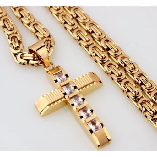 New Design Christian Jewelry Jesus Cross ByzantineNecklaces Pendants Male Gold Color Stainless Steel Crucifix Pendant For Men
