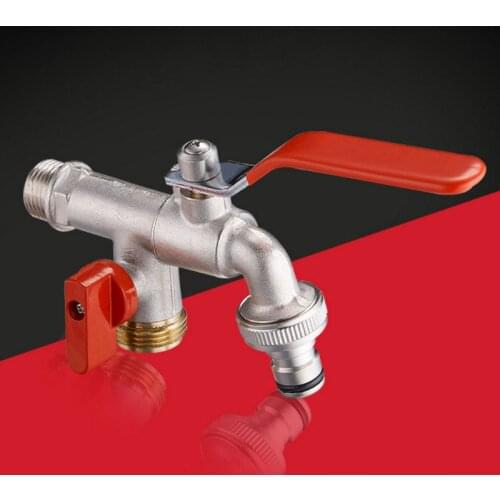 90 Degree Double Valve Water Tap Durable Brass Faucet for Home Outdoor Garden