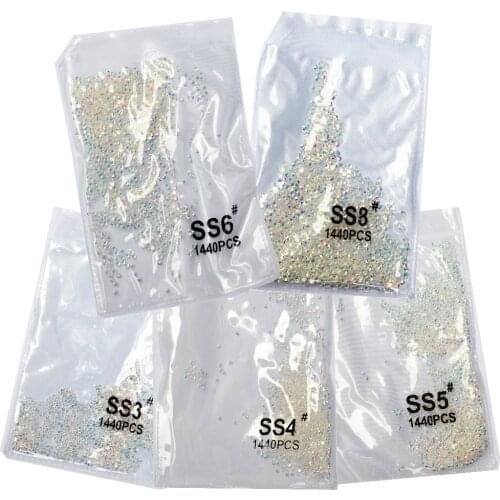 Transparent AB 3D Nail Art Rhinestones ss3 ss4 ss5 ss6 ss8 ss10 ss12 ss16 ss20 ss30 Crystal Non HotFix Nail Art Decorations