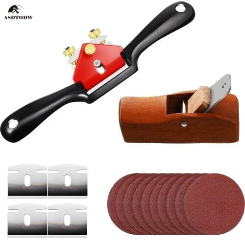 Adjustable Plane Spokeshave Woodworking Hand Planer Trimming Tools Metal Blade Mini Wood Hand Planer Sand Paper 1-16PCS