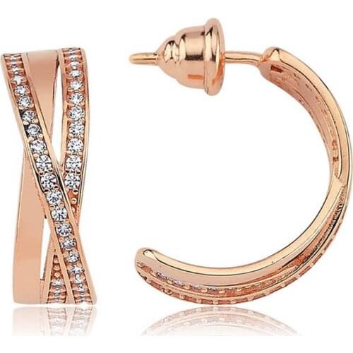 Valori Jewels Twisty Chic, Zirconia White Gemstone, Rose Gold Plated, Sterling Silver Earrings