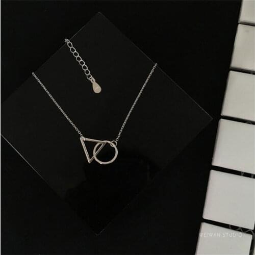 925 Sterling Silver Minimalist Triangle Round Pendant Necklaces For Women Gift Clavicle Chain Necklaces S-N190