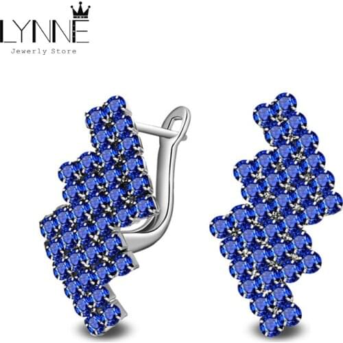 New Fashion Silver Color Exquisite Lightning Stud Earrings Blue Shiny Rhinestone Wave Easy Wear Ear Stud Women Jewelry Gift