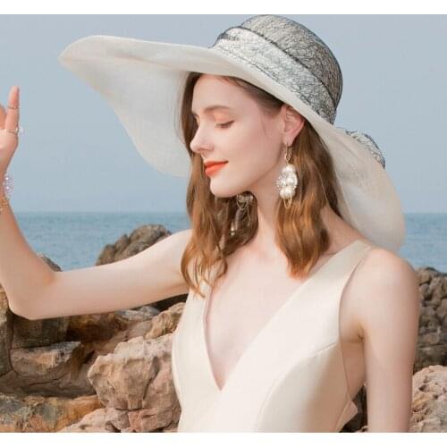 Ladies Fedoras Hat Spring Summer British Wide Eaves Dome Lace Cap Woman Wedding Banquet Party Church Elegant Fashion Caps H6599