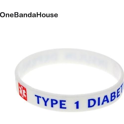 1PC Type 1 Diabetic Silicone Wristband White for Daily Reminder