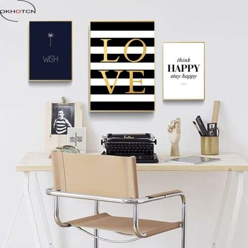 Modern Happy Quotes Love Canvas Painting Black White Wall Pictures For Kids Room Wall Art Posters And Prints Home Decor