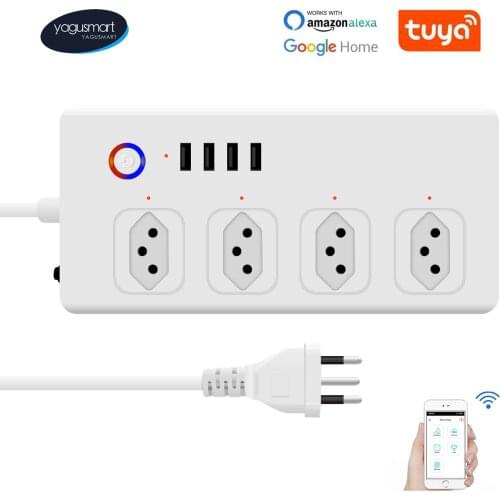 Yagusmart Tuya WiFi Brazil Sockets Smart Electric 10A Plug with USB Charger Support Alexa Google Home SmartThing Voice Control
