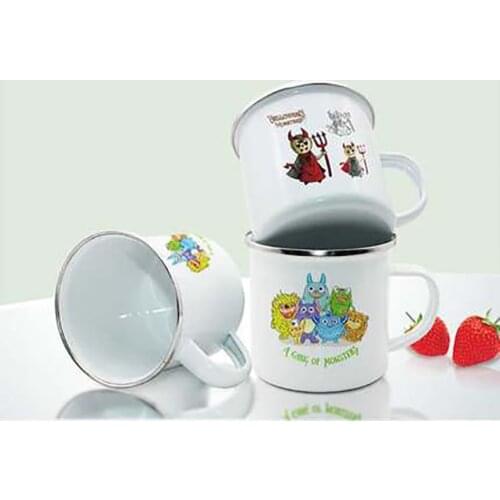 Hot transfer blank consumables enamel cup custom logo stainless steel wrap edge gift cup mug coffee cup / personalized custom cu