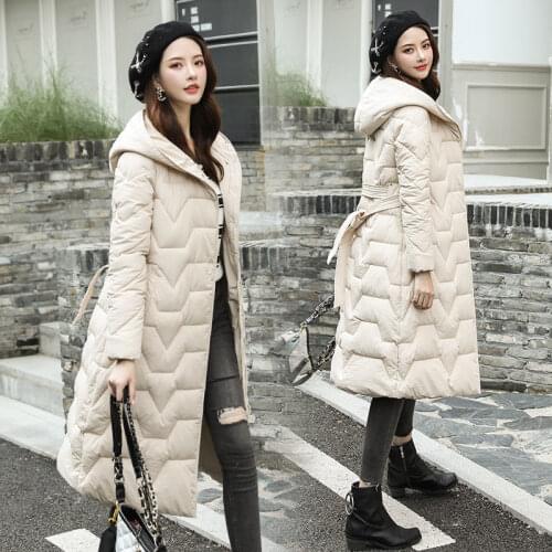 2021 Autumn Winter Women Thick Warm Solid Fashion Jacket Lady Hooded Cotton Padded Long Outwear Female Casual Loose Parka M236