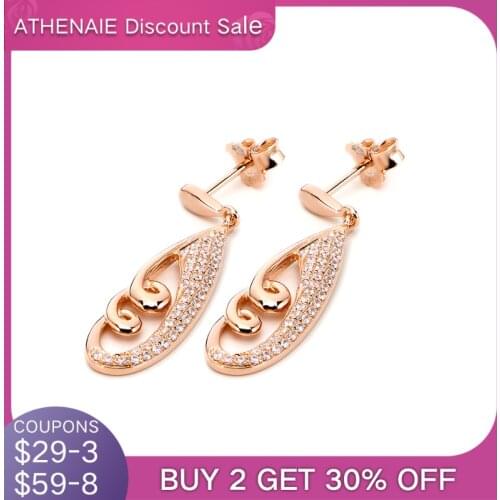 ATHENAIE 925 Sterling Silver Color Rose Gold Hollow Drop Earrings with CZ Ribbon Ear Earrings Women Jewelry Vintage