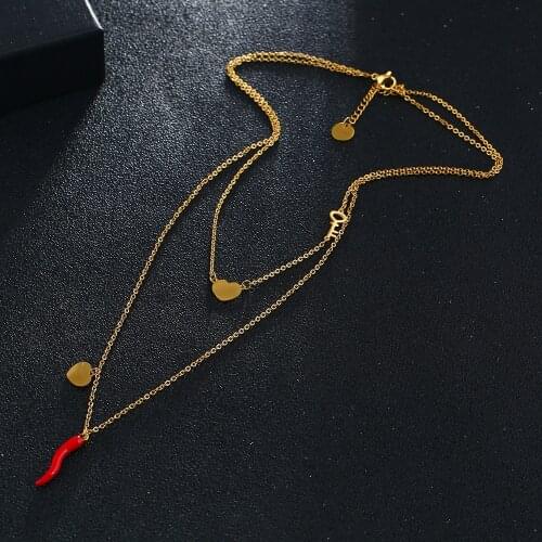 Stainless Steel Chili Pendants Necklaces for women Loving Heart key Double Chain Collar Necklace Gold/Silver Color Jewelry