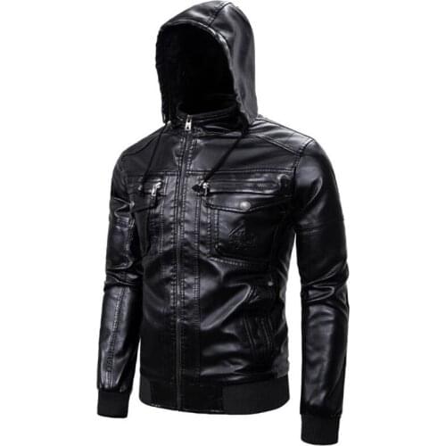 Winter PU Leather Motorcycle Jackets Slim Fit Warm Casual Outwear Windbreaker Faux Fur Coat Mens Leather Mens Collar