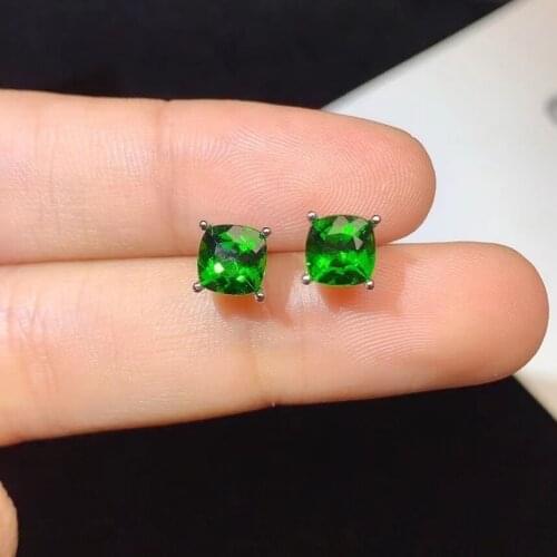 100% Natural Chrome Diopside Silver Earrings 6mm Diopside Stud Earrings Simple Silver Gemstone Stud Earrings for Daily Wear
