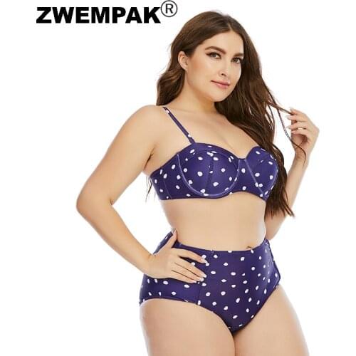 2021 Sexy Swimsuit Retro Polka Dot Women Bikini Set Push Up Biquini Vintage High Waisted Swimwear Plus Size XL-4XL Bathing Suits