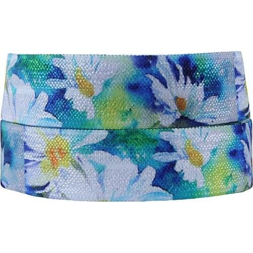 50 yards/lot)Wholesale watercolor flower printed foe fold over elastic for hair accessories