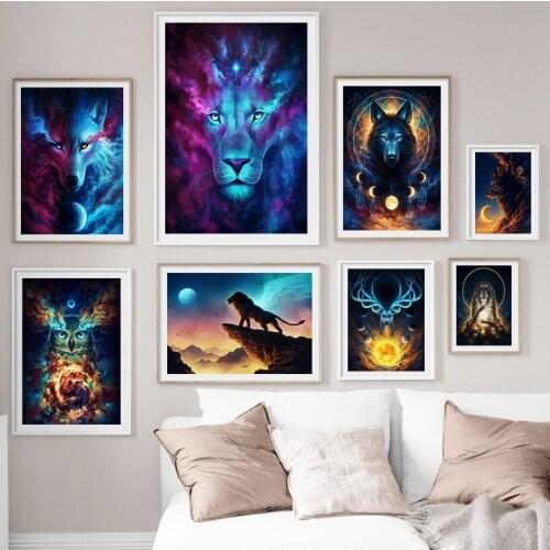 Abstract Lion Wolf Deer Wolf Animal Print Wall Art Canvas Painting Nordic Posters And Prints Wall Pictures For Living Room Decor