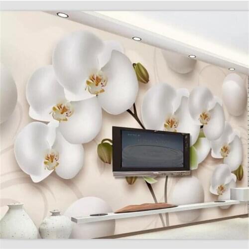 Beibehang Wallpaper custom living room bedroom mural 3d three-dimensional beautiful Phalaenopsis space TV background wall