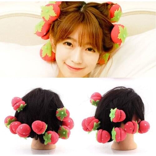 12pcs Women Girls Hair Rollers Curlers Strawberry Balls Lovely Hair Care Soft Sponge Rollers Curlers Diy Makeup Tool