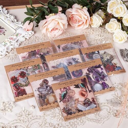 70 Sheets European Vintage Sticker Writing Paper Hand Account Material Decoration Journal Stickers Stationery