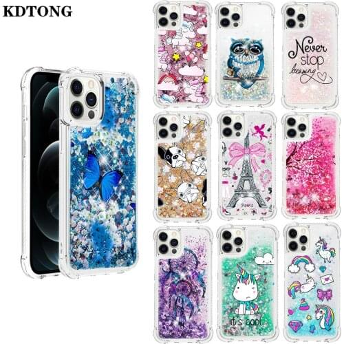 Anti Drop Phone Case for iPhone 12 Mini 11 Pro Max XR X XS SE 2020 7 8 6 6S Plus Shell Soft TPU Glitter Quicksand Protect Cover