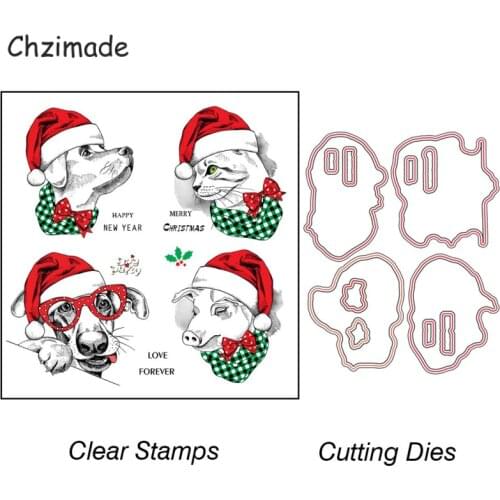 Chzimade Christmas Dog Metal Cutting Dies And Stamps For DIY Scrapbooking Photo Album Embossing Paper Card Knife Stencils Dies