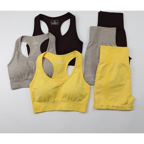 Womens Workout Yoga Outfits Sets High Waist Seamless Gym Womens Tracksuits Sports Bra and Shorts 2 Piece Set