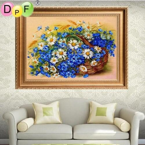 DPF New 5D Full Diamonds Embroidery Blue chrysanthemum Round Diamond Painting Cross Stitch Kits Floral Diamond Mosaic Home Decor