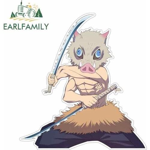 EARLFAMILY 13cm x 12.1cm For Demon-Slayer----Inosuke-Hashibira Graffiti Sticker Body For Car Scratch-Proof Sticker Vinyl Wrap