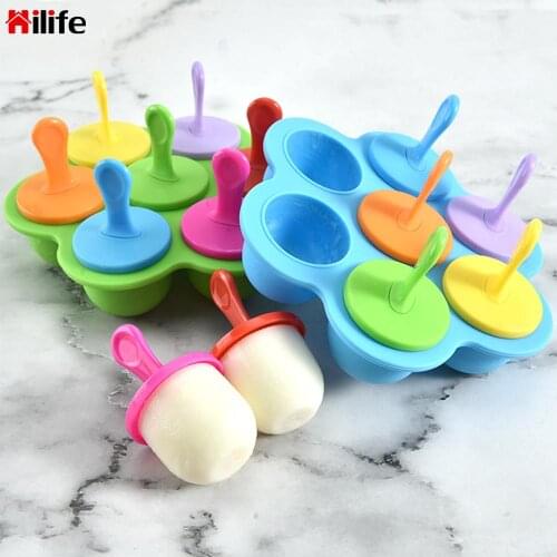 HILIFE 7 Holes Ice Cream Ice Pops Mold Portable DIY Food Grade Silicone Fruit Shake Accessories Popsicle Mould Ball Maker Tray