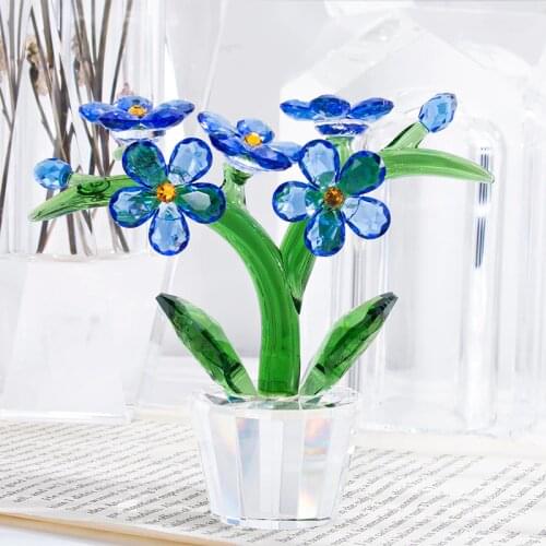 H&D Crystal Flower Figurines Forget-me-not Glass Ornament Paperweight Home Wedding Decor Favors Souvenir Gift Ofr Lovers (Blue)