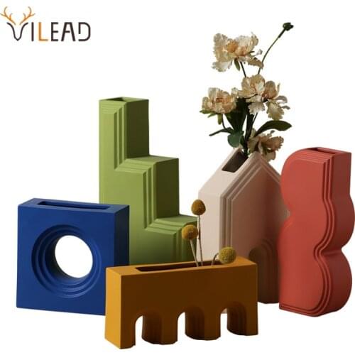 VILEAD Ceramic Simple Geometric Building Art Vase For Interior Nordic Creative Planter For Flowers Modern Home Decoration Salon
