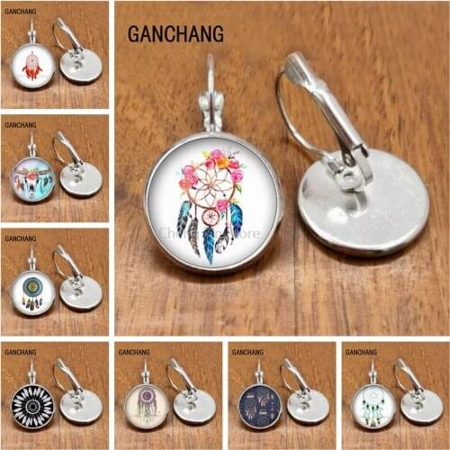 Classic earrings retro boho convex round glass wind chime shape retro ethnic earrings, DIY accessories