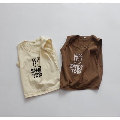 Korean Style 2021 Summer New Cartoon Printed Baby Boys T-shirts Sleeveless Tees Kids Casual Tops