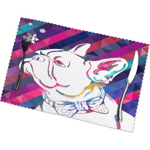 Table Mats Drink Coaster Table Placemats Cartoon French Bulldog With Snowflakes Coffee Mug Cup Coasters 6 PCS Non-slip Pads