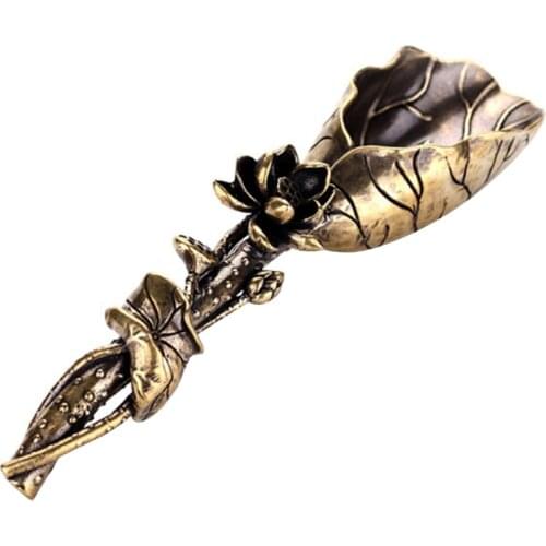 Small Tea Shovel, Mini Tea Spatula, Lotus Spoon, Scoop Pure Copper Tea Accessories for Tea House(1 PCS)