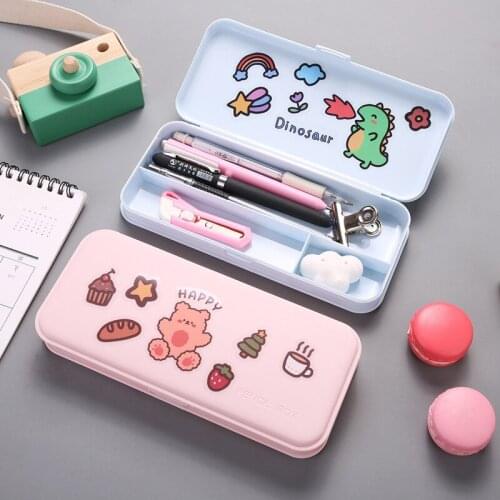 Multi-Layer Plastic Pencil Case Korean Creative Double Transparent Frosted Pencils Box Students Storage Box Stationery Supplies
