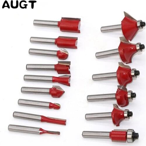 Augusttools 12/15Pcs Woodworking Tool Set Router Bit 1/4“ 8mm shank Wood Cutter Carbide Trimming Engraving Carving Cutting Tools