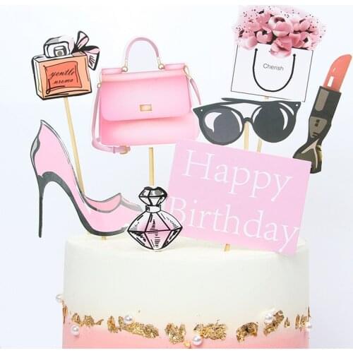 New Ins High Heels Lady Girl Cake Topper Pink Girl Series Weddding Cake Decorations Happy Birthday Cupcake Topper Party Supplies