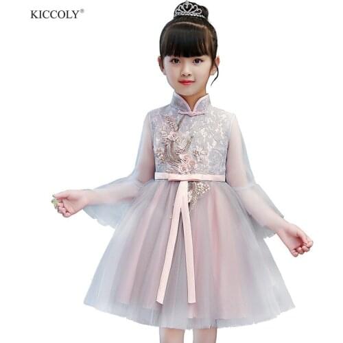 New Princess Girls Dress Appliques Lace Performance Evening Party Dress Costume Kids Dresses For Girls Wedding Dress Vestido