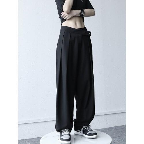 2021 spring new original black loose large drop floor pants wide leg pants suit pants womens pants