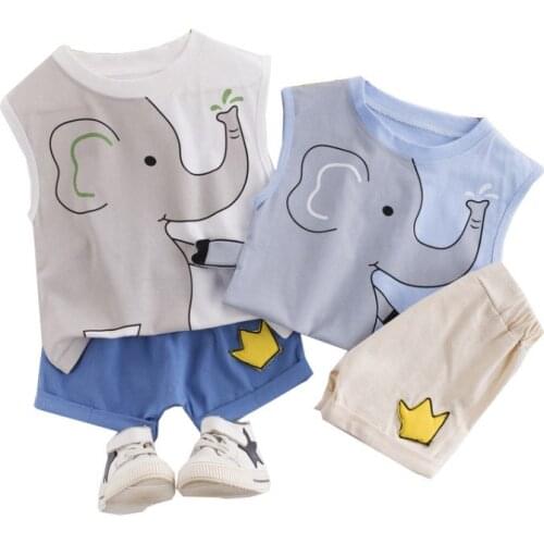 Summer 1-4 Age boys girls clothes two-piece cartoon printed vest + half-length pants casual sports Beibei quality child clothing